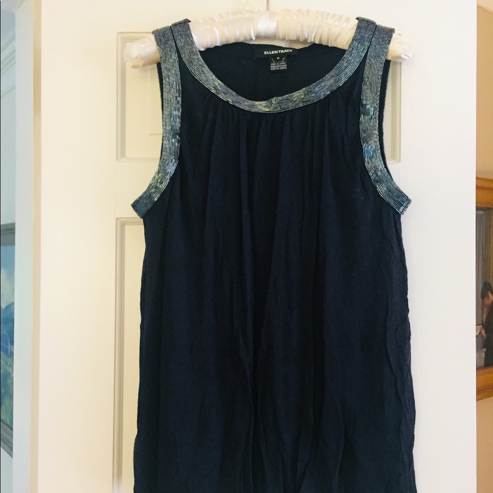 Navy beaded Ellen Tracy top